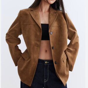 H&M Faux Suede Camel Brown Color- Single Breasted Blazer - Small - NEW WITH TAGS